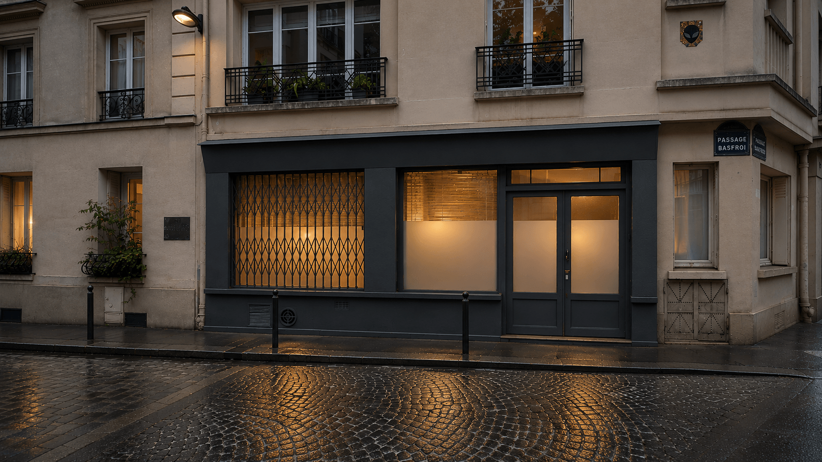 Façade de l'espace pétrichor, Passage Basfroi, Paris 11e